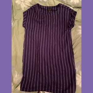 TAHARI Women's Linen Blue Striped Shift Dres